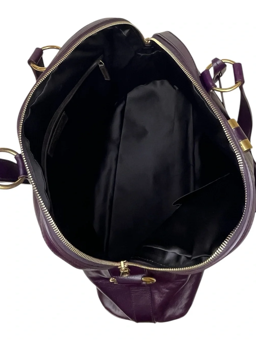 Yves Saint Laurent Plum Leather Shoulder Bag with Gold Hardware